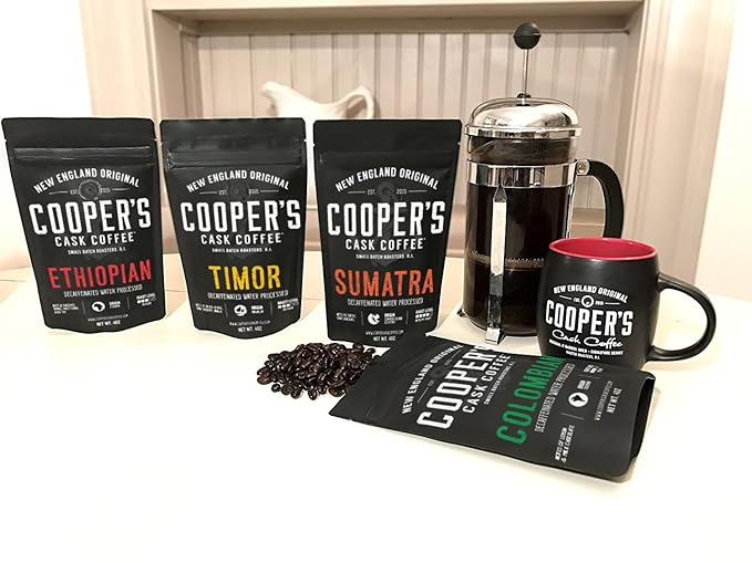 Gourmet Decaffeinated Coffee Sampler Gift Box Set | Whole Bean Coffee 4 bags Ethiopian Colombian Timor Sumatra Water Processed (Whole Bean 16oz Decaf)
