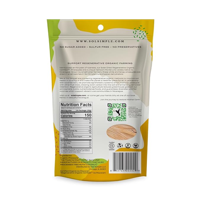 SOL SIMPLE Organic Dried Mango and Pineapple | 6oz Snack Pack | Vegan | Non-GMO | No Added Sugar | Fair Trade | Dried Fruit