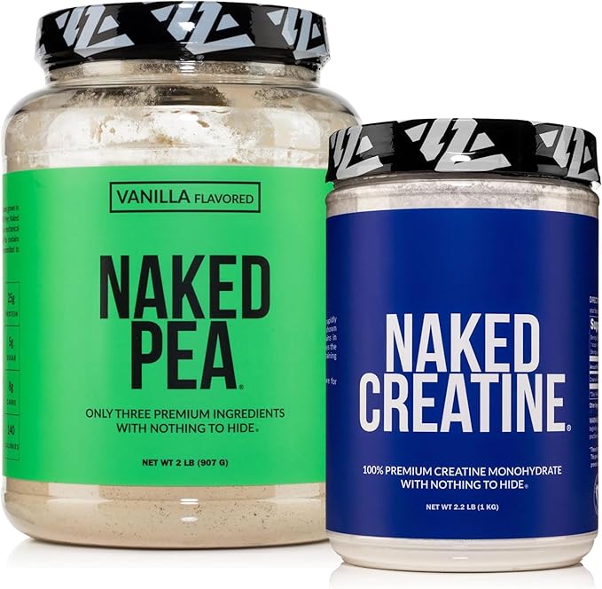 NAKED Vanilla Pea Protein Isolate 2LB Pure Micronized Creatine Monohydrate 1000g (200 Servings) – Vegan Bulk Non-GMO Gluten Free Soy Free