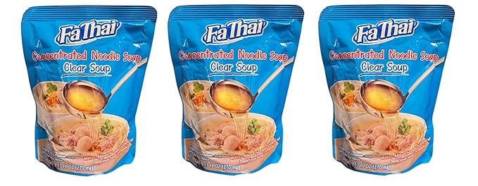 AquaNation Listing For Fa Thai Concentrated Clear Noodle Soup Base 270ml – Authentic Thai Soup Broth for Noodles Wontons Seafood Easy Cooking Imported from Thailand (3 Clear Soup)