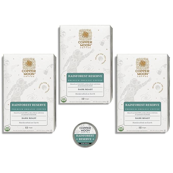 Copper Moon Single Serve Coffee Pods for Keurig K-Cup Brewers Dark Roast Rainforest Reserve Blend 36 Count
