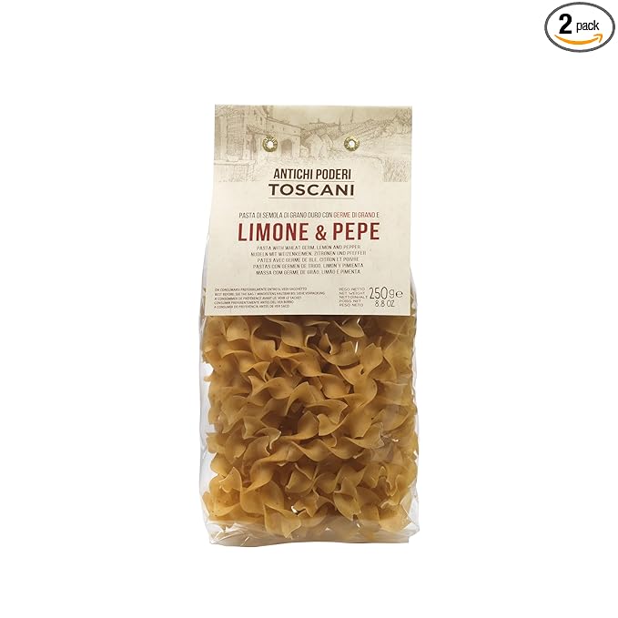 ANTICHI PODERI TOSCANI Handmade Flavored Pasta Lemon and Pepper Pappardelline 8.8oz | Imported from Italy Pack of 2
