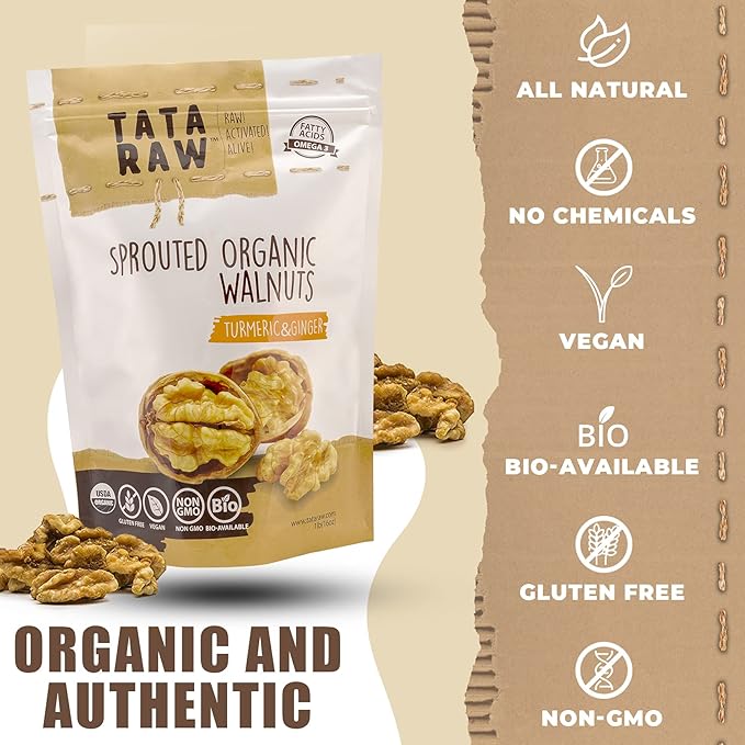 TATA RAW - Organic Sprouted Maple Walnuts - Turmeric Ginger - 1 lb