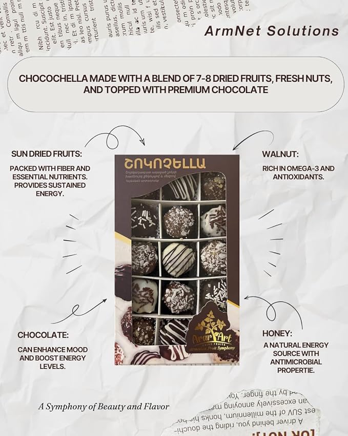 CHOCOCHELLA (12.3oz) – Premium Armenian Gourmet Delights | Walnuts &amp Dried Fruits Coated in Dark White &amp Milk Chocolate | 100% Natural No Added Sugar | Handcrafted Gift Box | Healthy &amp D