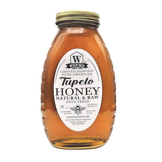 Weeks Pure Raw &amp Unfiltered Tupelo Honey is a Georgia Grown Buttery Delicacy in a 16 oz Glass Jar. Certified Kosher and Gluten Free.