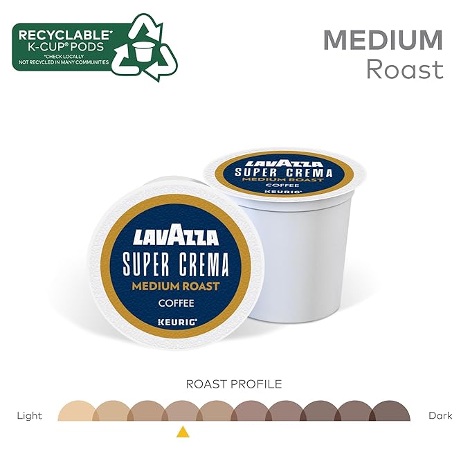 Lavazza Super Crema Single Serve Keurig K-Cup Pods Medium Espresso Roast Coffee 60 Count (6 Packs of 10)