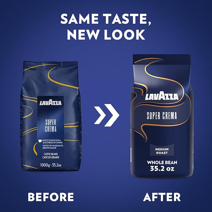 Lavazza Super Crema Whole Bean Coffee Medium Espresso Roast Arabica and Robusta Blend 2.2 lb Bag (Pack of 2)