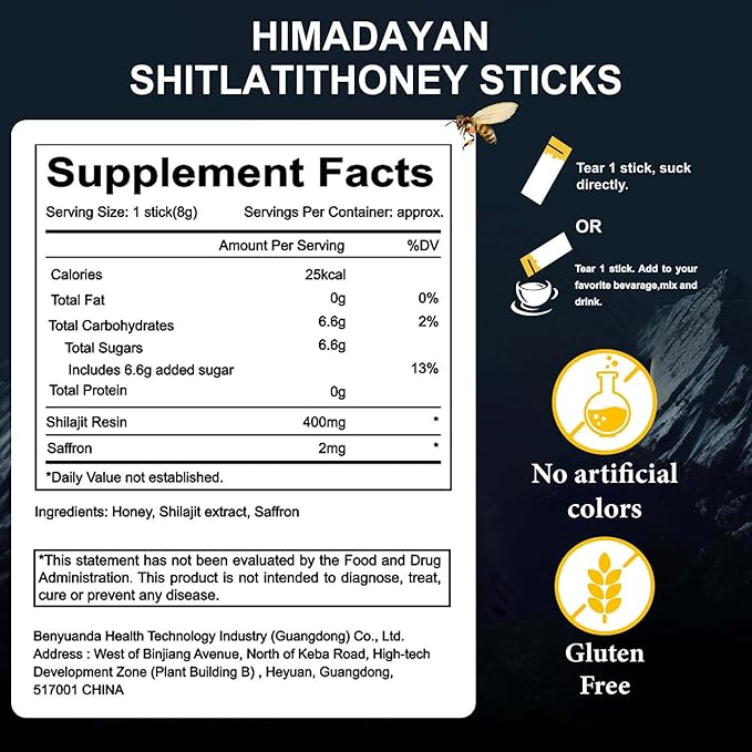 Pure Himalayan Shilajit Honey Sticks with Saffron For Men 30 Count Single-Serve Packets 75% Fulvic Acid 85 Trace Minerals Natural Energy Support Wellness Sticks Authentic Himalayan Resin Blend