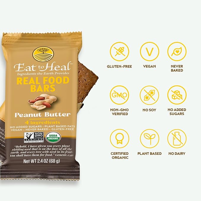 EatToHeal Variety Pack Real Food Bar - Organic Vegan Healthy Gluten Free Protein Bars - Low Sugar Meal Replacement Bar Non GMO Never Baked Plant Based - Crafted to Enjoy Not Sit on Shelves