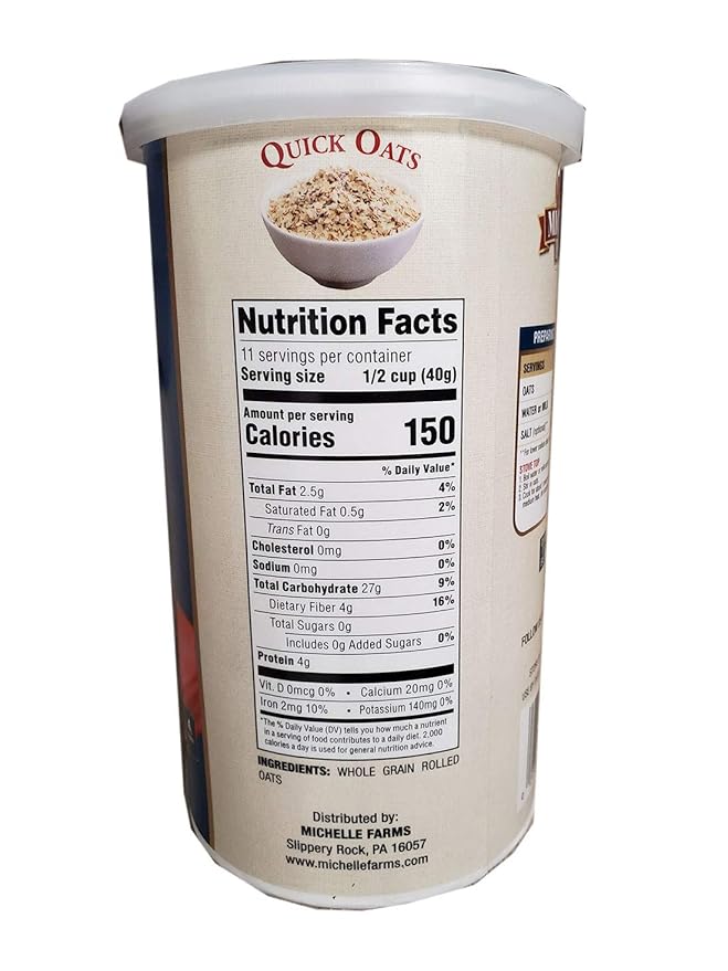 Michelle Farms Oatmeal QUICK OATS (Whole Grain) 16oz (4 Pack)