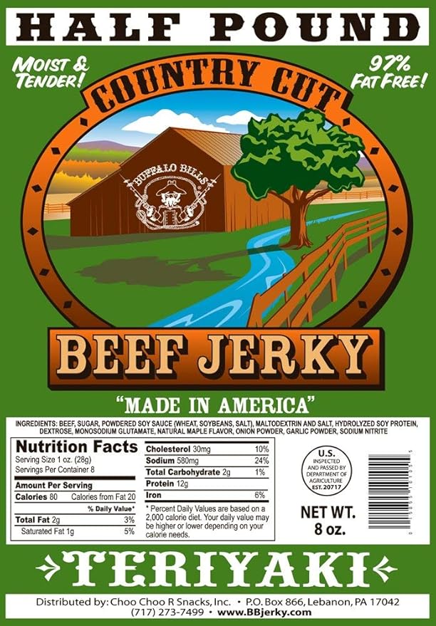Buffalo Bills 8oz Teriyaki Country Cut Beef Jerky Pack (moist &amp tender teriyaki beef jerky)