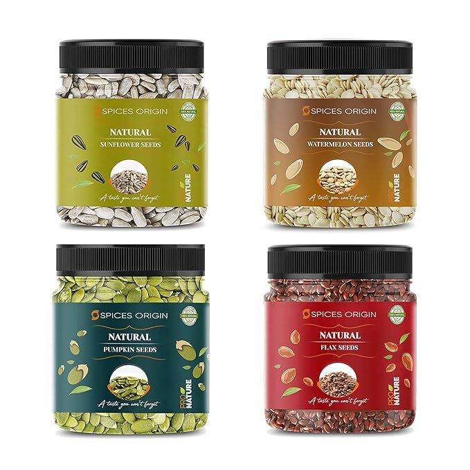 Spices Origin Raw Pumpkin - 250g Sunflower - 250g Watermelon Seeds - 250g Flax - 250g | All Premium. For Diwali Festival Celebration | Deepawali Gift Pack_Packing May Vary
