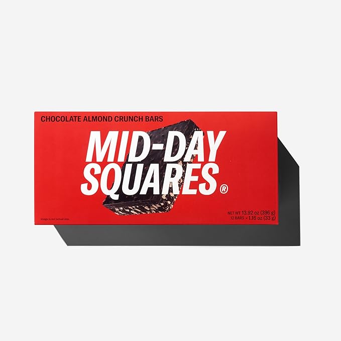 Mid-Day Squares Almond Crunch Protein Chocolate Bars 1.16 Oz each 2 Packs (24 Squares) | Made with Real Chocolate 6g Plant Protein 4g Fiber Gluten Free Plant-Based