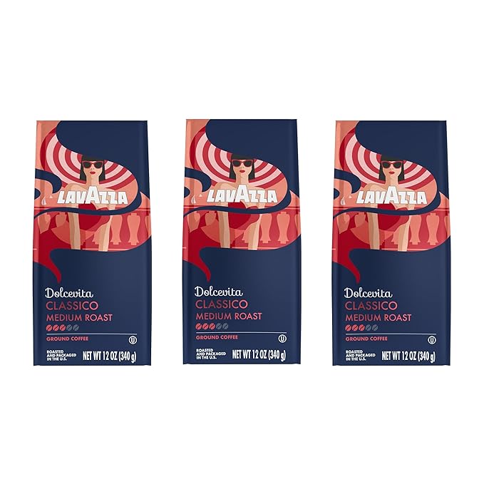 Lavazza Dolcevita Classico Ground Coffee Medium Roast Arabica and Robusta Blend 12 oz Bag (Pack of 3)