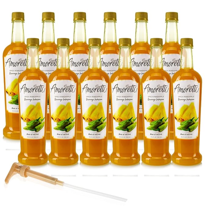 Amoretti - Spicy Pineapple Beverage Infusion - Drink Mix &amp Water Enhancer with Pump for Flavoring Cocktails Waters Teas and other Beverages Preservative Free