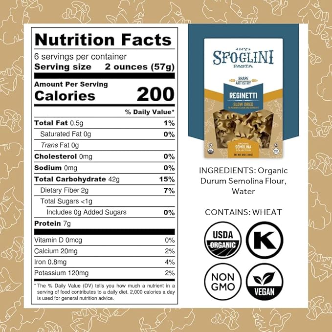 Sfoglini Organic Durum Semolina Reginetti (12 oz) &amp Radiators (16 oz) Pasta (4-Pack 2 Packages Per Shape)