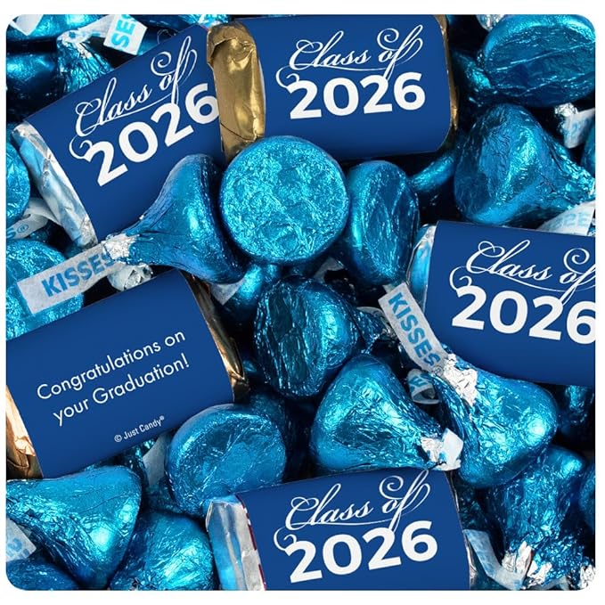 372 Pcs Blue Graduation Candy Party Favors Assorted Wrapped Miniatures &amp Blue Kisses (4.57 lbs Approx. 372 Pcs)