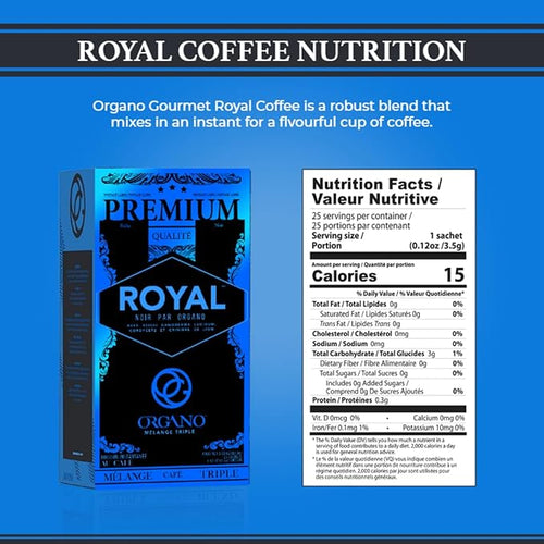 3 Boxes ORGANO Royal Black Medium Dark Roast Instant coffee. Infused with Triple Mushroom Blend Ganoderma Cordyceps and Lion's Mane. Aromatic and flavorful Ground Coffee Beans (75 Sachets)
