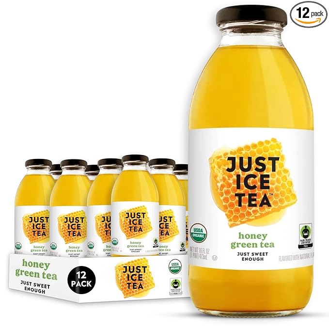 Just Ice Tea Organic Iced Tea 16 Fl Oz Glass Bottles (Honey Green Tea Pack of 12)