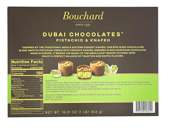 Bouchard Dubai Chocolates Pistachio &amp Knafeh - 16.01 OZ (1 LB/454g)