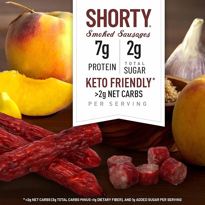 Duke's Pork Hickory Peach BBQ Smoked Shorty Sausages 7g Protein Per Serving Easter Basket Stuffer for Men 5 oz. (Pack of 8)