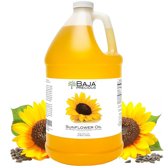 Baja Precious - High Oleic Sunflower Oil 1 Gallon Jug - Expeller Pressed Wonderful in the Kitchen Amazing on Your Skin and a Million Other Uses Bottled in the USA