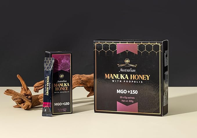 Australian Manuka Honey MGO 150+ with Propolis– Premium Immune Support Honey 30 Sachets Natural Energy Boost 30 x 10g (MGO +150 with PROPOLIS)