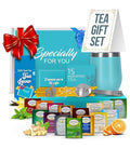 Modern Elegance Tea Tumbler Gift Set – Includes Tea Bag Holder Spoon Honey Straw 15 Assorted Flavor Blends &amp Hot &amp Cold 12oz Insulated Tumbler – Ideal for Holiday Gift for Tea Lovers – Teal
