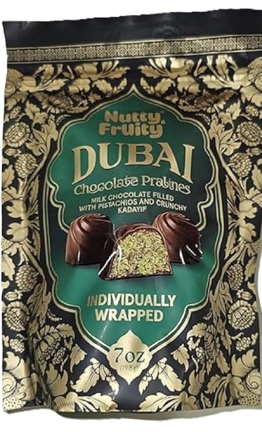 Nutty Fruity Dubai Chocolate Pralines Milk Chocolate with Pistachios and Crunchy Kataifi Individually Wrapped 7 oz (1 PACK)