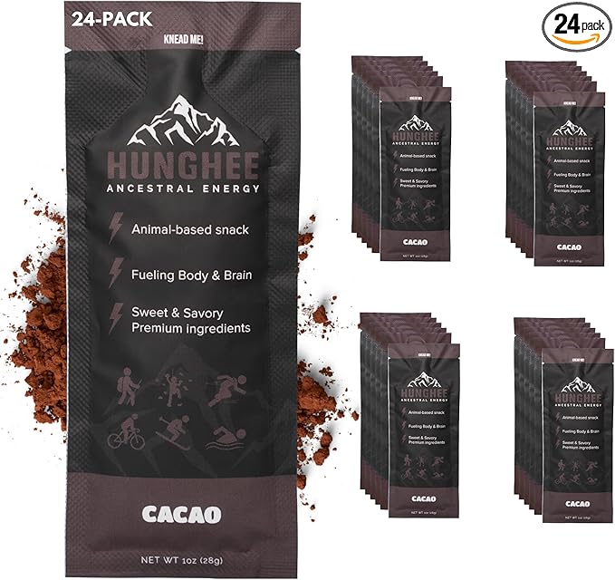 Ancestral Energy Cacao Bulk Pack | Organic Grass-Fed Ghee &amp Raw Honey Blend | Animal-Based Energy Boost for Athletes | Hiking Cycling Running Backpacking | Healthy Snack (Pack of 24)