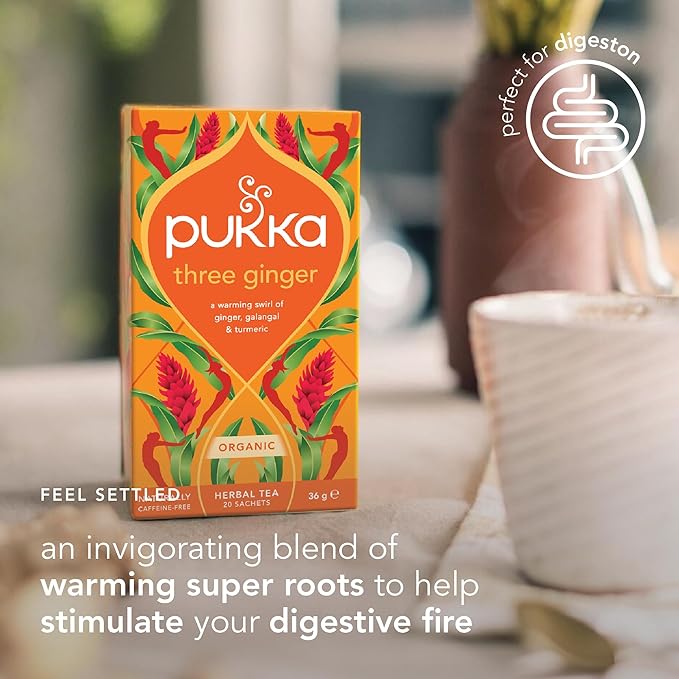 Pukka Three Ginger Organic Herbal Tea Digestion-Aiding Infusion With Ginger Turmeric and Galangal Tea Gift Set Ideal After Meals Caffeine Free 80 Total Bags (20ct - Pack of 4)
