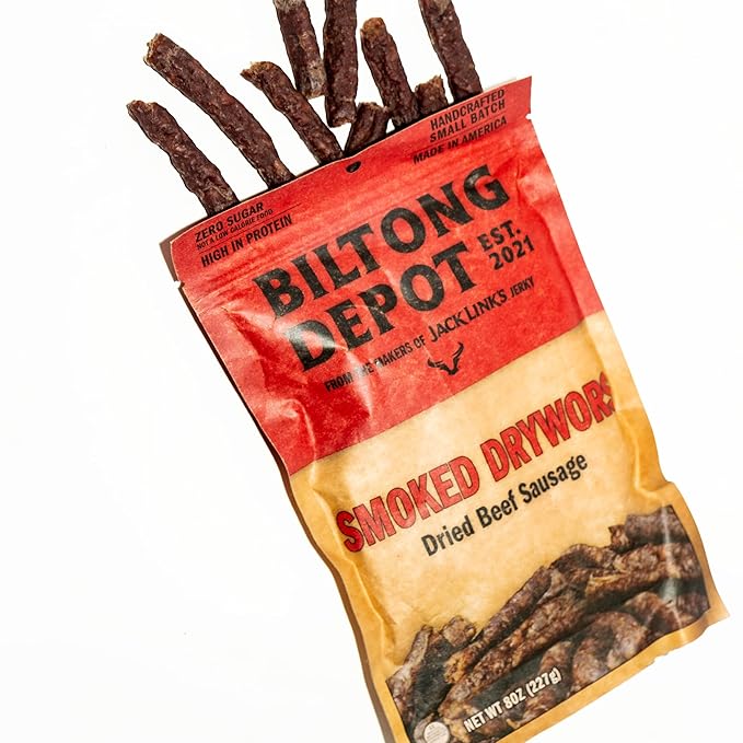 Biltong Depot Smoked Drywors - 8oz | Air-Dried Beef Snack Sticks | High Protein | Paleo and Keto Friendly | Zero Sugar | Gluten Free | No Artificial Preservatives | No MSG