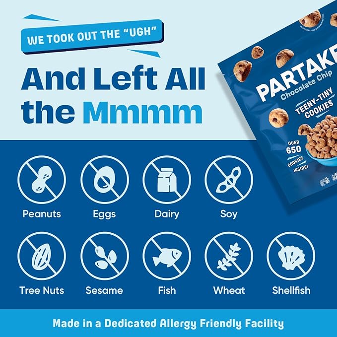 Gluten Free Partake Teeny Tiny Crunchy Chocolate Chip Cookies - Vegan - Free From the Top 9 Allergens Including Dairy Wheat Soy Eggs &amp Peanuts - Non GMO - Safe School &amp Office Snack (2 Pac