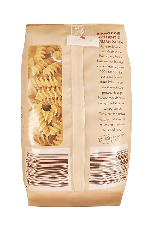 Sample Pack 1(Pastificio Bragagnolo) 1 Pound Bag of Penne Rigate 849 1 Pound Bag of Fusilli 857 1 Pound Farfalle 831 Bronze-Drawn 100% Italian Pasta Made with Durum Wheat Semolina Flour Non GMO