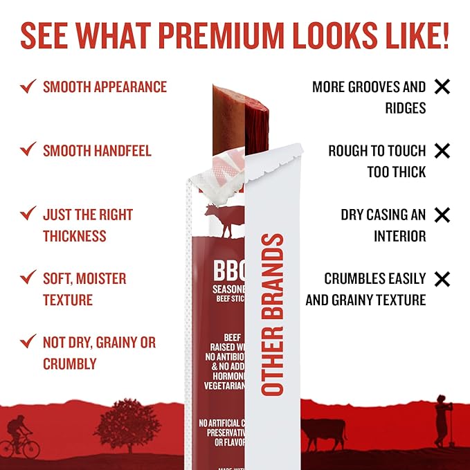 Vermont Smoke &amp Cure BBQ Beef Sticks - Healthy Protein Meat Snacks with BBQ Flavor - On the Go Healthier Snack for Adults &amp Kids - Portable Meat Snack- 3 oz pack of 8