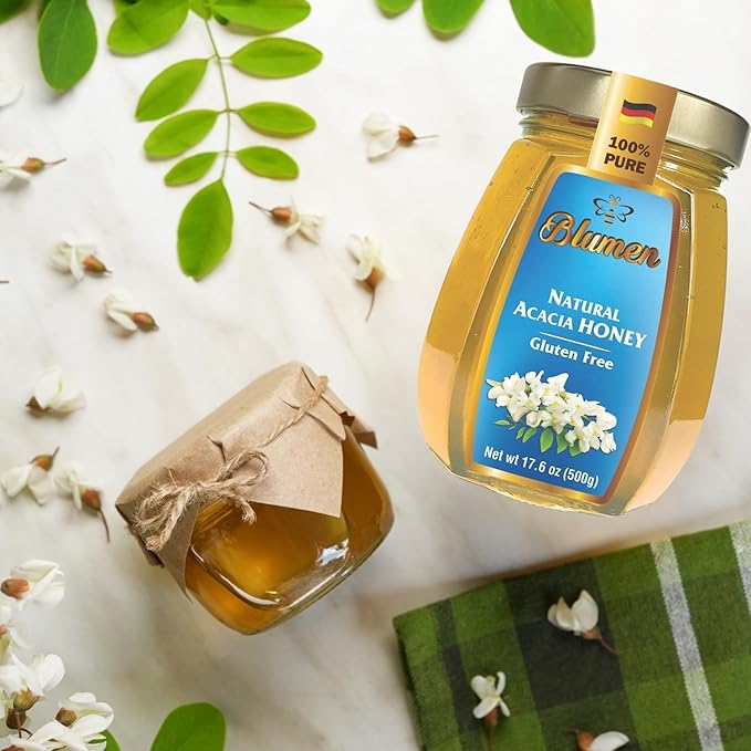 Blumen Natural Acacia Honey 17.6 oz – 100% Pure &amp Natural Light Floral Taste Gluten Free Product of Germany [Pack of 2]