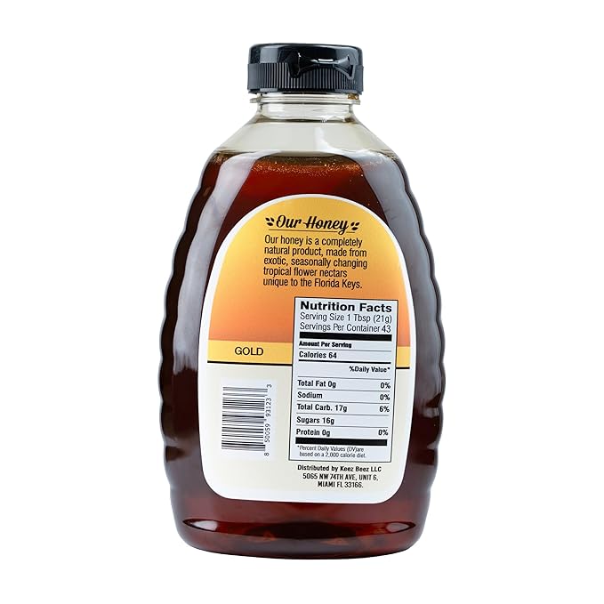 KEEZ BEEZ 100% Natural Raw Gold Honey – Citrus 32 fl oz (2 lb) in Squeeze Bottle – Organic Non-GMO Kosher Certified Bulk Family Size Light and Sweet Ideal for Recipes and Drizzling