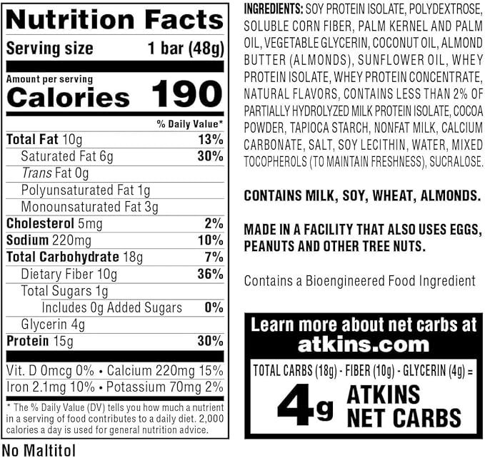 Atkins S’mores Protein Meal Bar High Fiber 1g Sugar 4g Net Carbs Meal Replacement Keto Friendly 30 Count