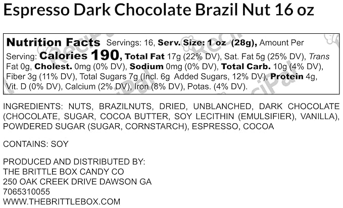 Espresso Dark Chocolate Cocoa Brazil Nuts 16 oz Bag