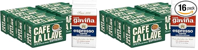 Cafe La Llave Cuban-Style Espresso Dark Roast Ground Coffee10 oz BricksIncludes 1 Bonus Cafe Gaviña – Rich Bold Flavor(Pack of 16)
