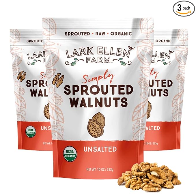 Lark Ellen Farm Organic Sprouted Walnuts – Raw Unsalted Keto-Friendly Healthy Vegan Snack Gluten-Free 10 Oz 3 Pack