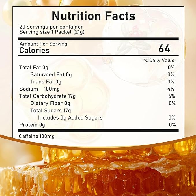 Nutrition Honey Packets Organic Honey Energy Packets with Green Tea Caffeine Himalayan Salt and Lion's Mane Mushroom Workout Gels for Exercise Running &amp Hiking 20 Pack