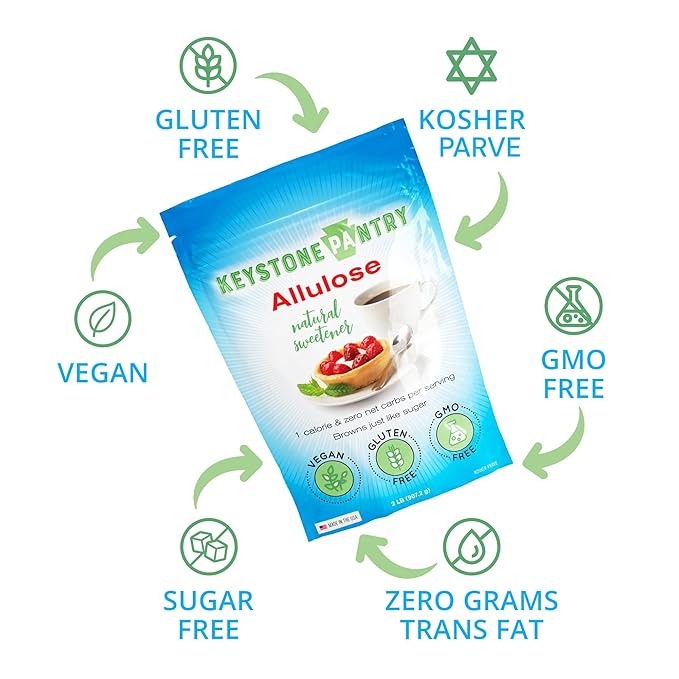 Keystone Pantry - Allulose Sweetener Low Calorie and Low Carb Sugar Substitutes Natural Allulose Sugar Substitute Gluten Soy and Sugar Alcohol-Free 2 Lbs. (packaging may vary)