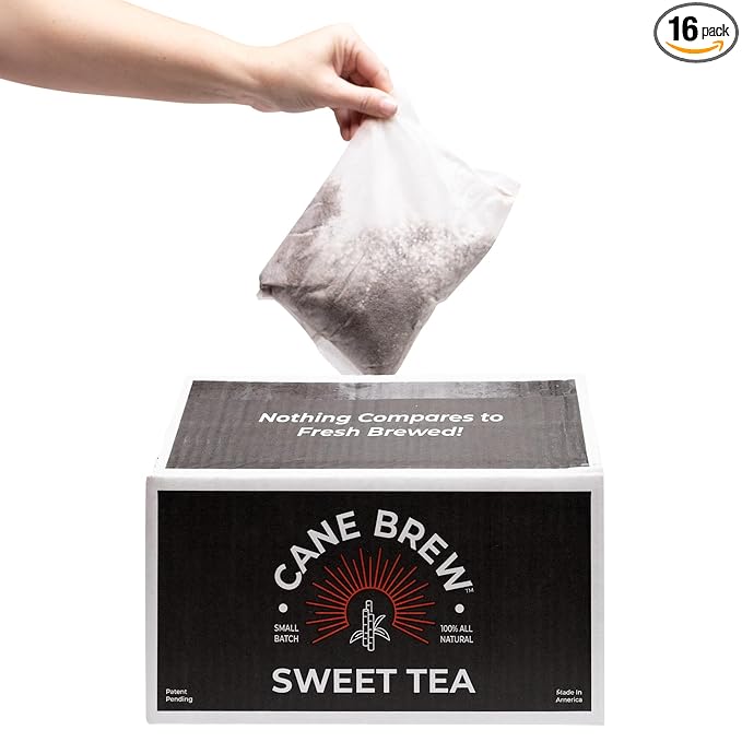 Cane Brew Sweet Tea – Southern Black Iced Teas Family Size – No Boil Zero Mess – Cold Brew for Home Camping RV or Travel 16 Gallon Bags