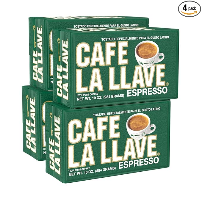 Cafe La Llave Dark Roast Ground Espresso Coffee 10 oz Bricks (Pack of 4) – Cuban Style Bold &amp Rich Flavor for Espresso Moka Pot &amp Drip