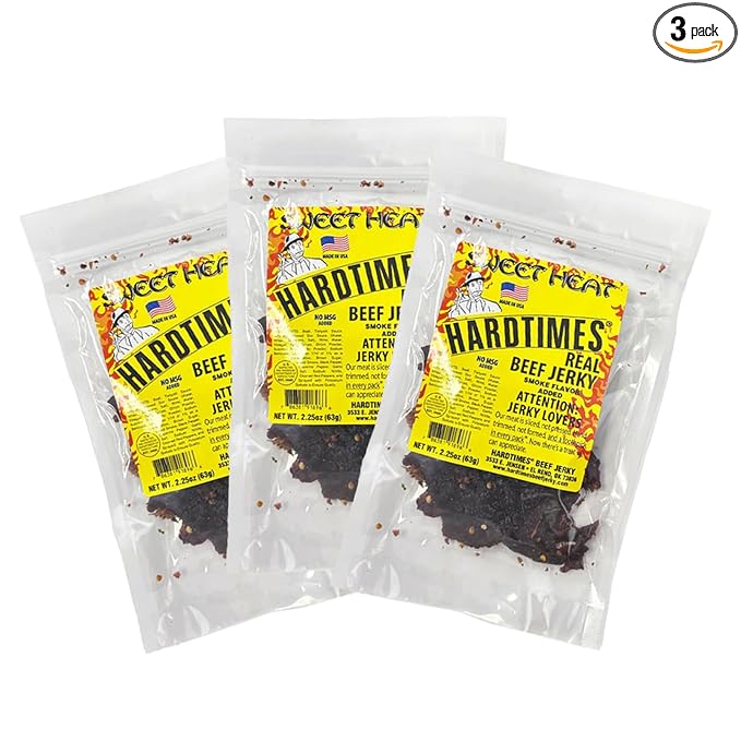 Hardtimes Handcrafted Beef Jerky - Sweet Heat Flavor - 3 Pack of 2.25 oz Bags