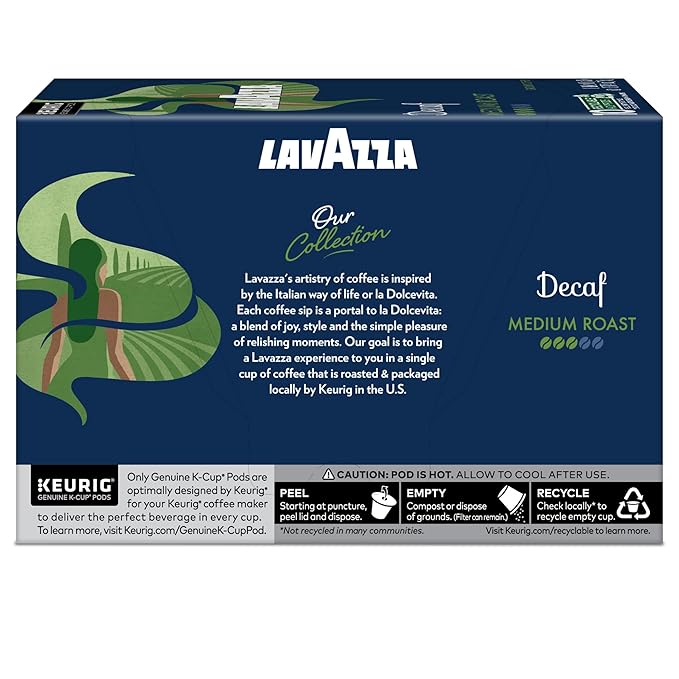 Lavazza Decaf Single-Serve Keurig K-Cup Pods Medium Roast Coffee 60-Count Box (6 Packs of 10)
