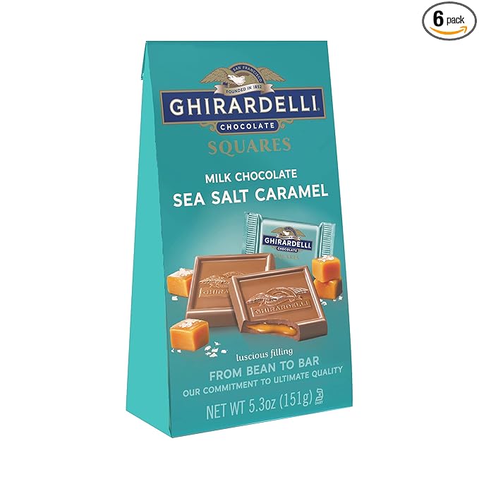 GHIRARDELLI Milk Chocolate Sea Salt Caramel SQUARES 5.3 oz Bag (Pack of 6) – Individually Wrapped Chocolate Candy