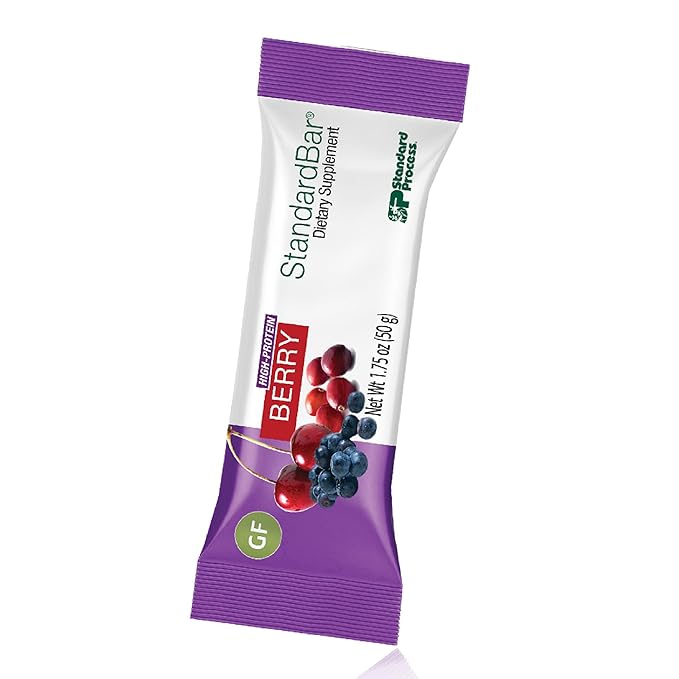 Standard Process StandardBar - Gluten-Free &amp Vegetarian Protein Bar - Whole Food-Based Bar with Blueberries Cranberries &amp Cherries - Offers 10 g of Protein - Berry 18 Bars