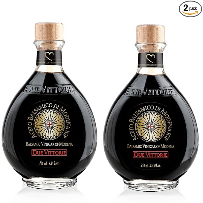 Due Vittorie Oro Gold Barrel Aged Balsamic Vinegar of Modena IGP with Built in Pourer All-Natural Extra Dense Premium Vinegar Aceto Balsamico di Modena IGP Italy - 8.45fl oz / 250ml - Pack of 2